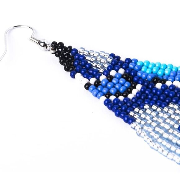 Abstract Bohemian Seed Bead Tassel Dangling Statement French Wire Hook Earrings - Picture 3 of 10